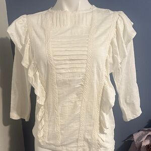 Time and Tru Cream Ruffled Blouse